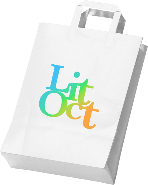 white paper bag with custom logo - LitOct logo
